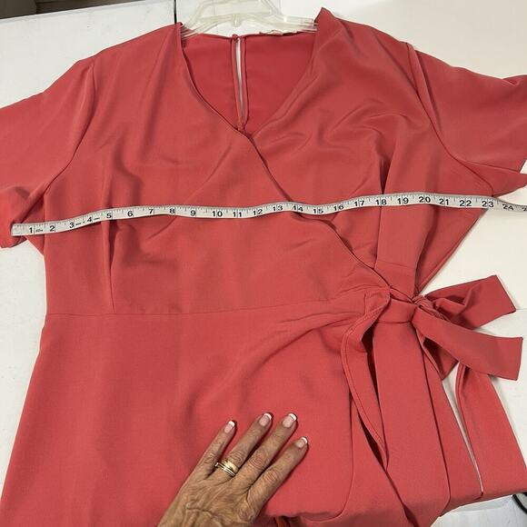 Gibson Latimer Wrap Dress Plus Size 2XL Pumpkin Orange Ruffle Hem - Picture 7 of 11